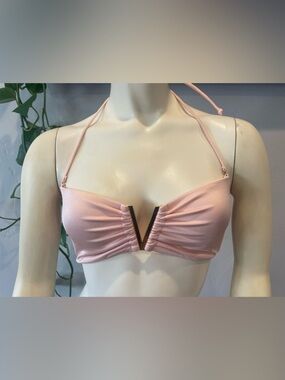 New Victoria's Secret Light Pink shimmer V-Front Bandeau Bikini Top L